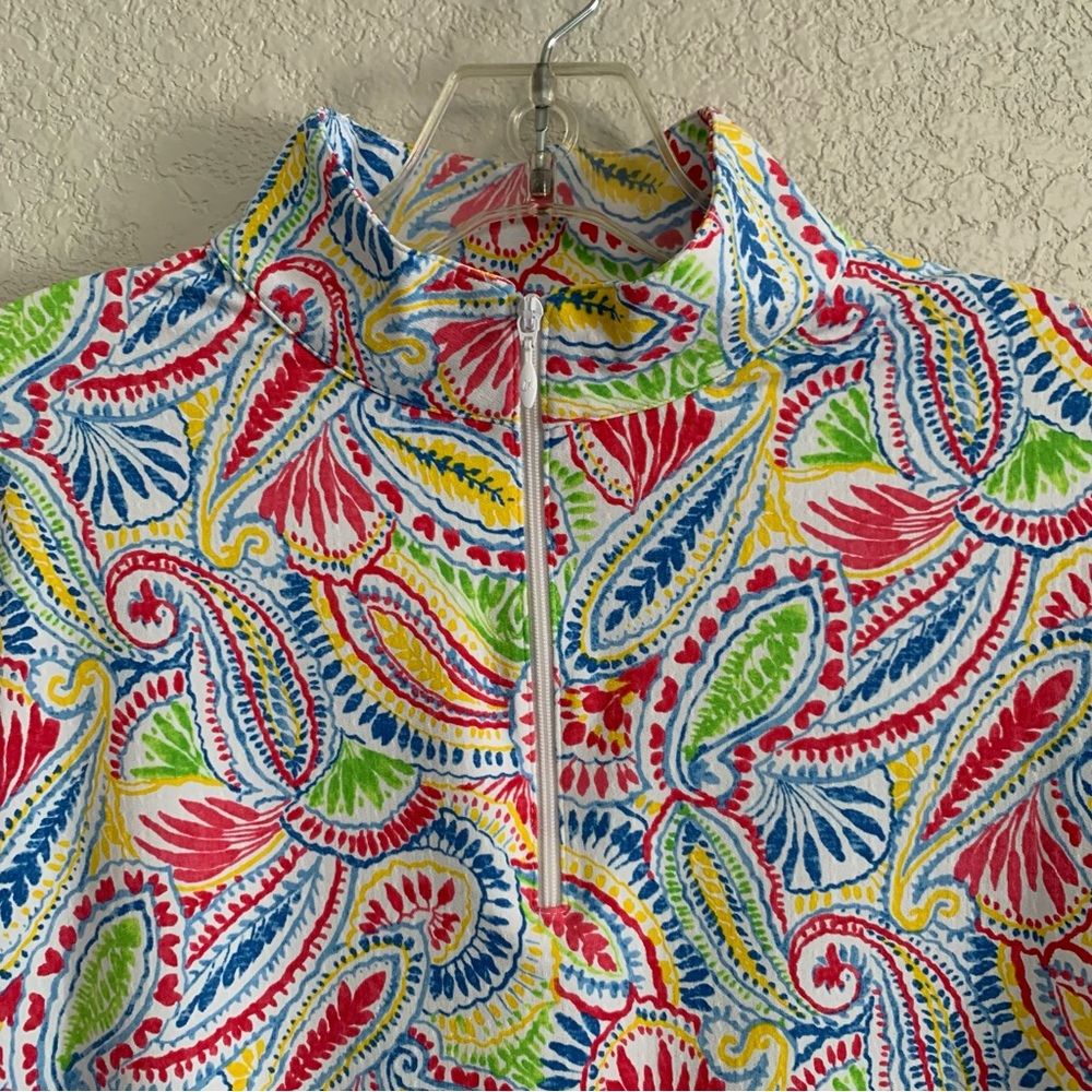 NWT Ibkul 1/4 Zip Shirt Top Womens M Golf Tennis Paisley UPF50 Mesh Vent Preppy - Picture 5 of 16